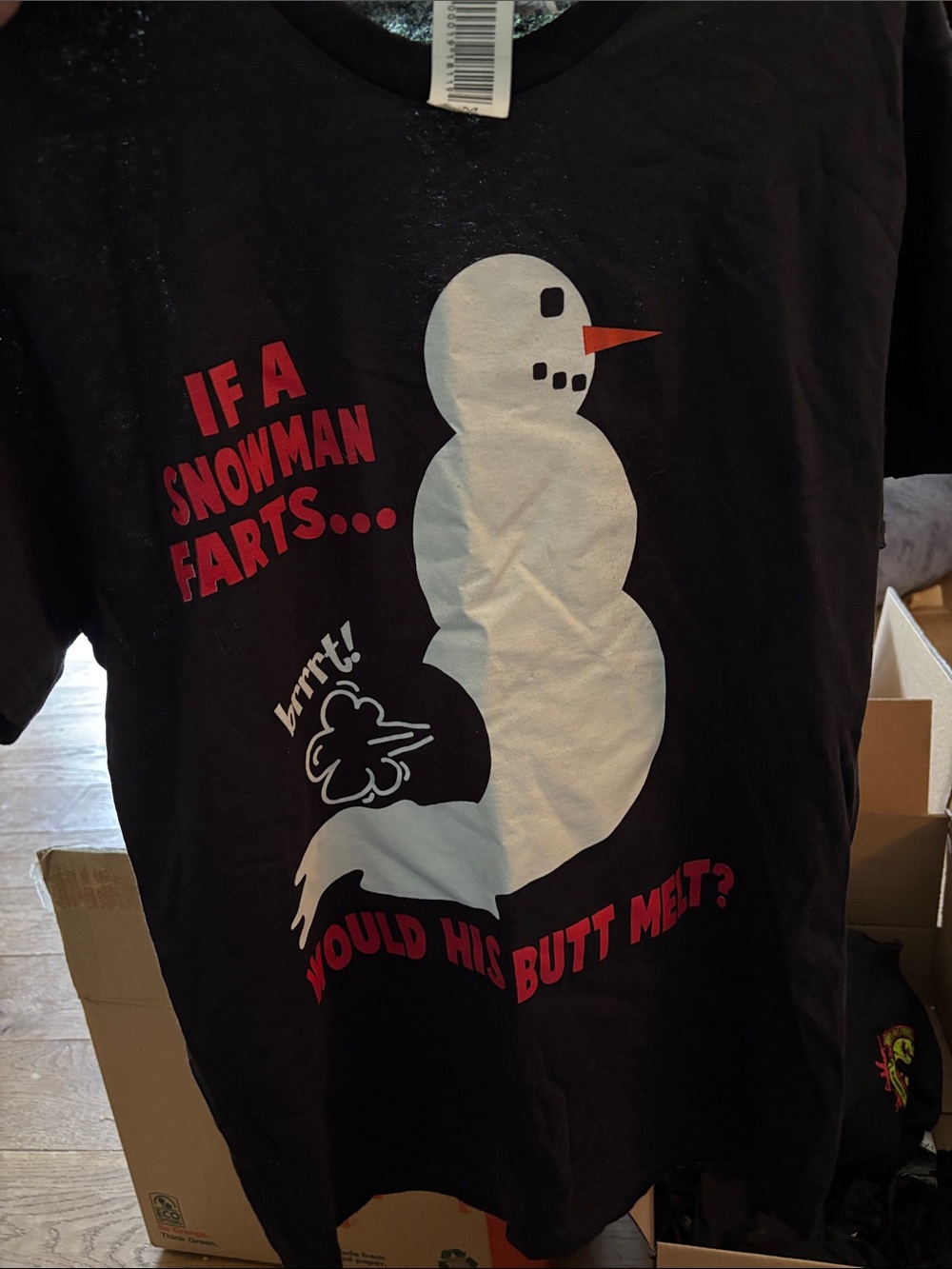 Funny Snowman Graphic Tee - Black with White & Red Print